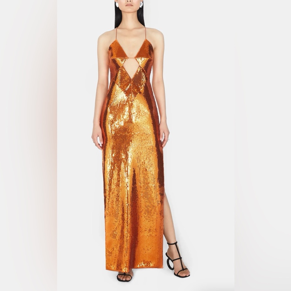 Galvan London Kite Cutout Sequined Satin Maxi Dress Orange